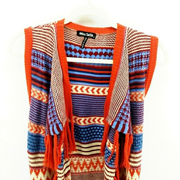 ⭐3/$30 Southwestern Aztec Tribal Fringe Orange Duster S - Picture 3 of 7